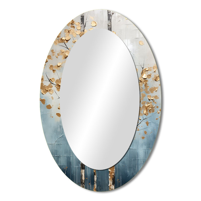 Miroir décoratif ovale doré et bleu Harmony III - Paysages, H 36 po x l 24 po