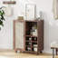 Buffet de 34 po, à panneaux, 1 tablette fermée, 2 tablettes ouvertes, 6 bouteilles de vin, espace de rangement pour bar spacieux, espace, plateau de table-1439157674