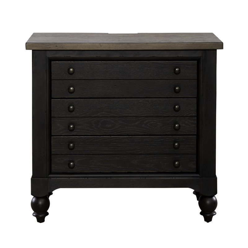 Aisja 3 Drawer Nightstand w/ Charging Station, Black