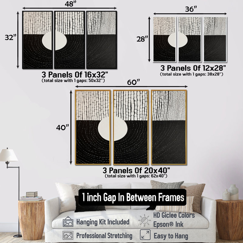 Ensemble de salon mural Balance Black White Minimal White, Cadre flottant noir, H 28 po x l 36 po x P 1 po