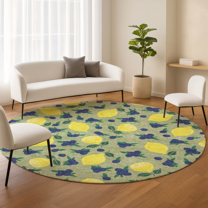 Machine Washable Indoor/Outdoor Bourkelands ACN2354 Fruits Rug, Round 8'