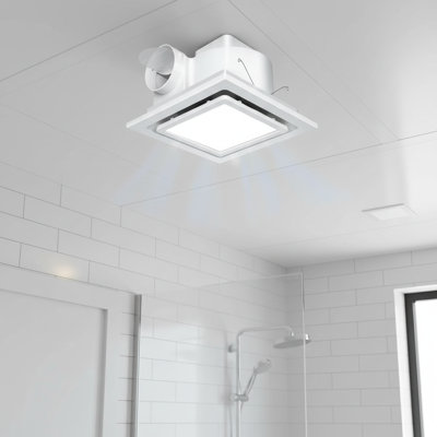 90 CFM Quiet Exhaust Fan With Light, 6000K 12W Square, 9.6 Inch Panel 4-Inch Duct 110V