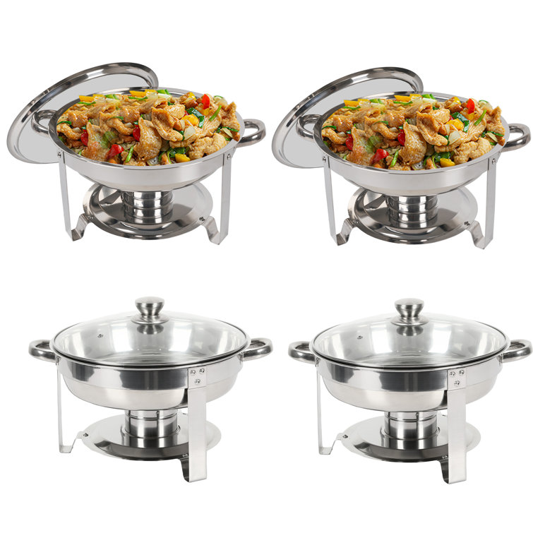5QT Chafing Dish Buffet Set 4 Pack with Glass Lid, Round Stainless Steel Chafer for Catering