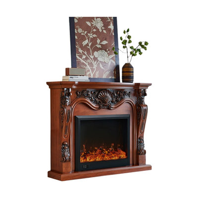 Brown Manufactured Wood Electric Fireplace