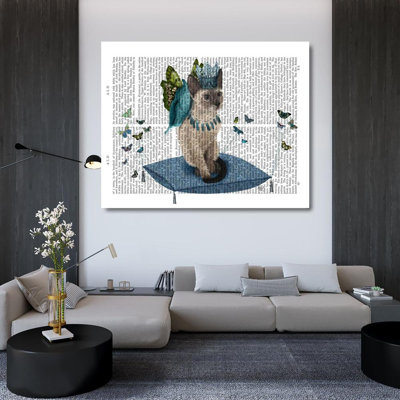 Art sur toile tendue Trinx Fab Funky Gallery, titré: Chat sur coussin avec papillons