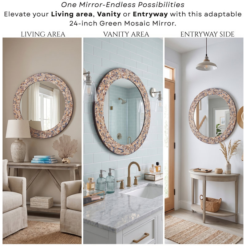 Toolleen Glass Frame Round Wall Mirror, Gold