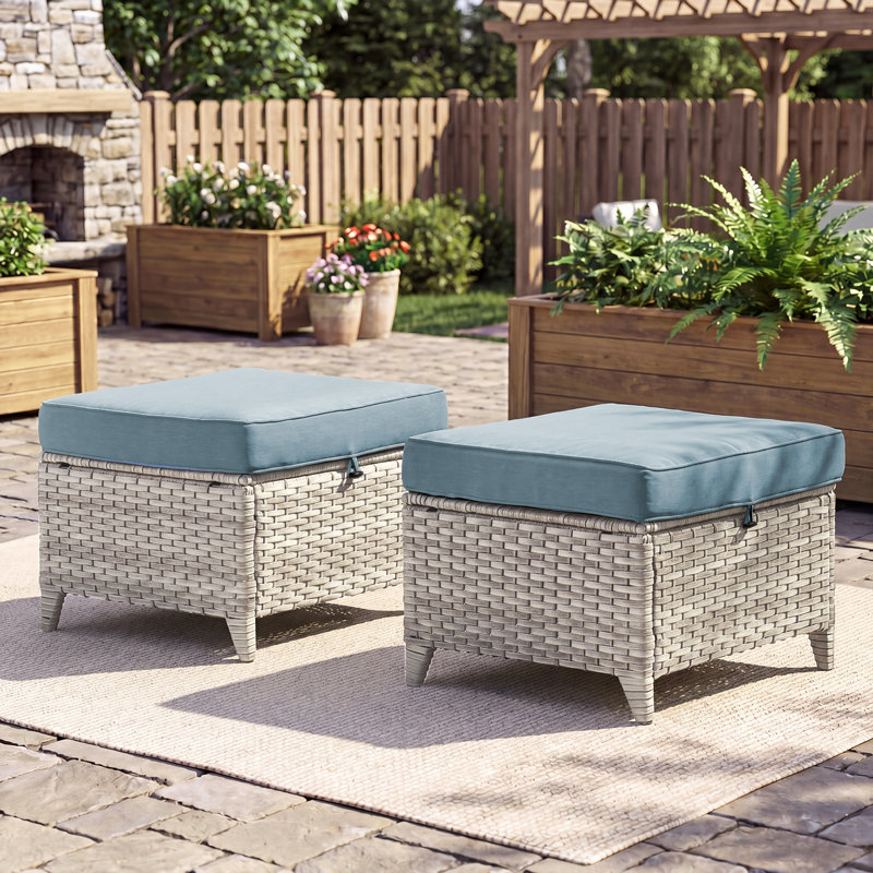 Repose-pieds d'extérieur avec coussin Bonia, Bleu pastel