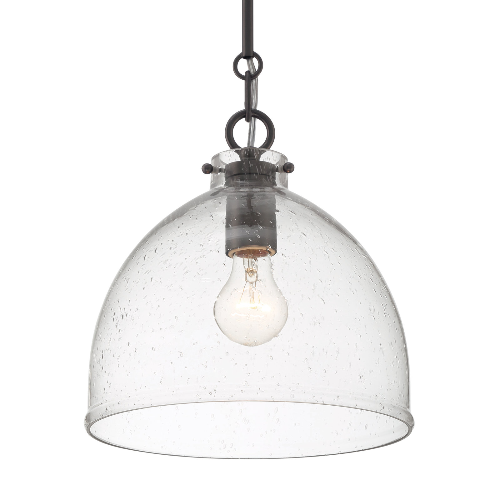 Dimmable Seeded Glass Single Light Pendant, Bronze