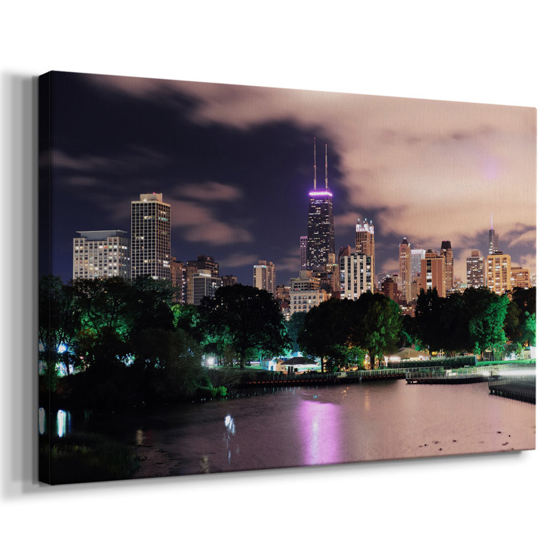 Chicago Park At Night sur impression sur toile, H 24 po x l 36 po x P 1,5 po