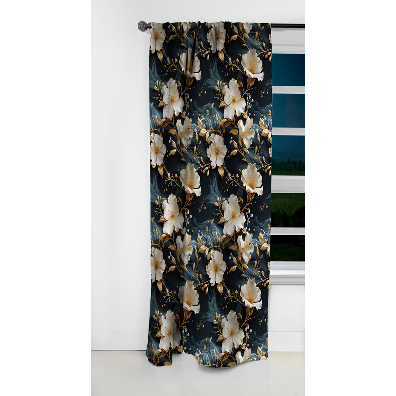 Rideau occultant en marbre Gilded White Floral, L 52 po x L 120 po