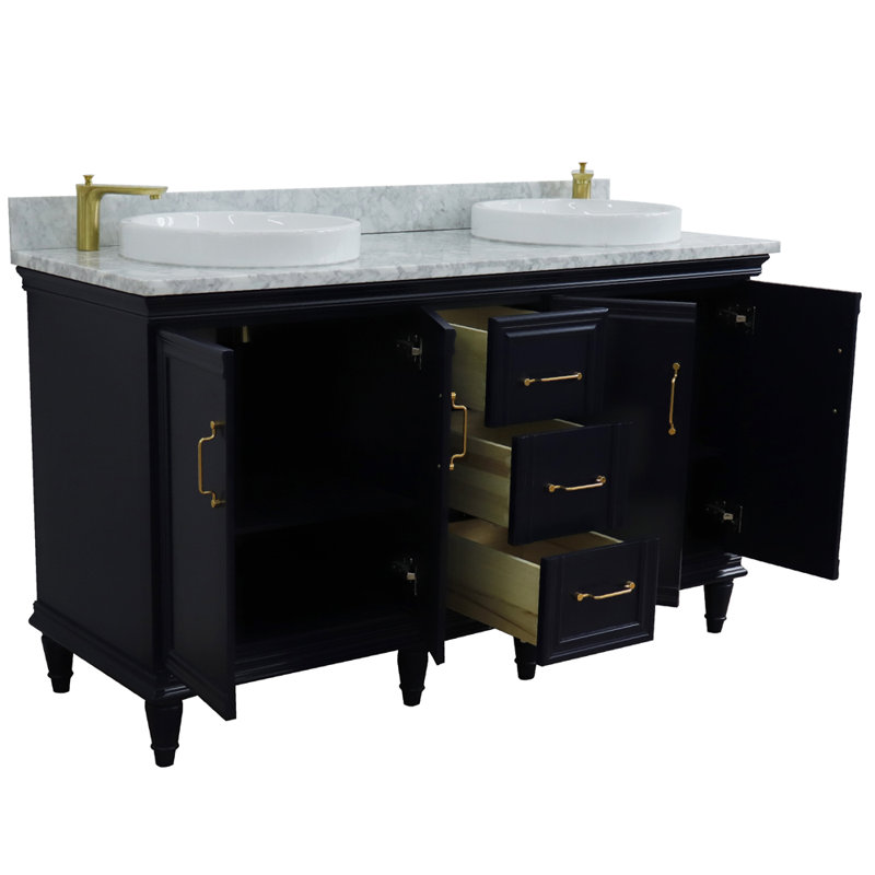 Meuble-lavabo de salle de bain double 61 po breakwater bay Labelle, Blanc, Bleu