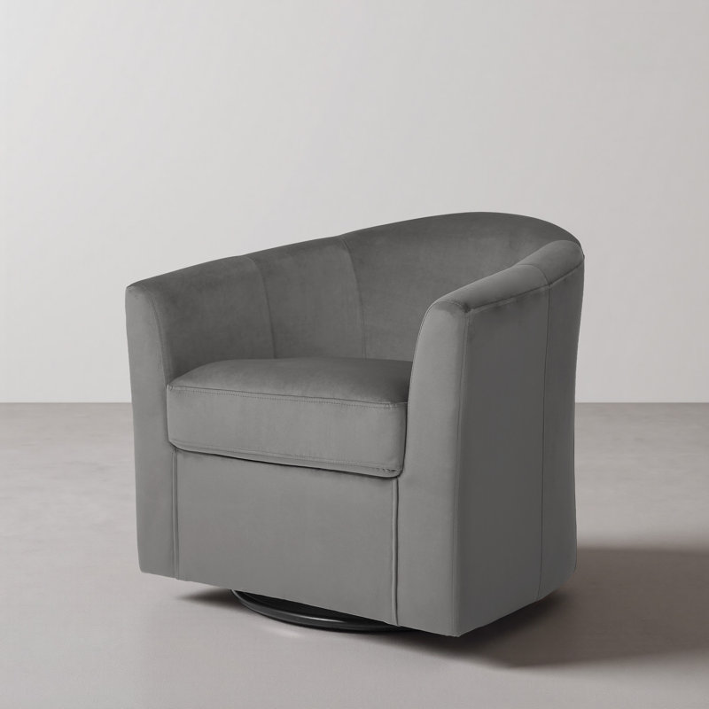 Fauteuil demi-tonneau pivotant rembourré en velours gris, Gris