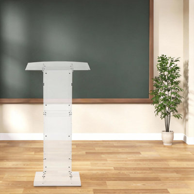 Acrylic Podium - 45 in Tall, Clear Acrylic Stand with Storage Shelf, Wide Reading Surface, Floor-Standing Pulpit for Churches, Conferences, Speeches, Weddings, Classroom