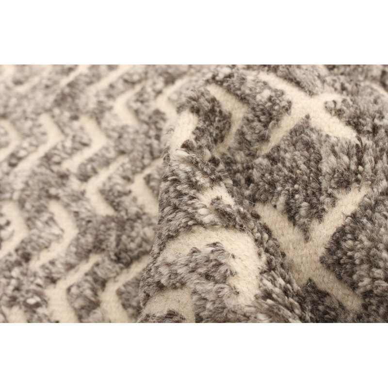 Tapis décoratif en laine de conception unique 5 pi 4 po x 7 pi 6 po noué à la main New Age Ivoire