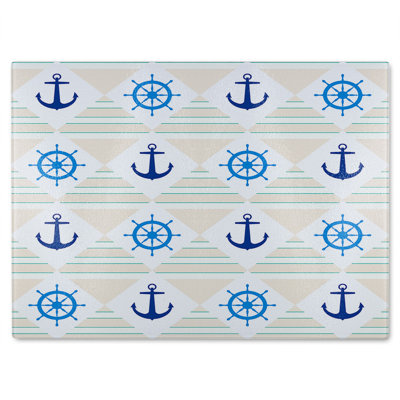 Nautical Elements On Striped Glass Chopping Board