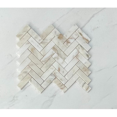 Calacatta Gold 1"" x 3"" Marble Natural Stone Polished Herringbone Wall & Floor Tile -  Tileville, 1x3-afga-sug-her-p