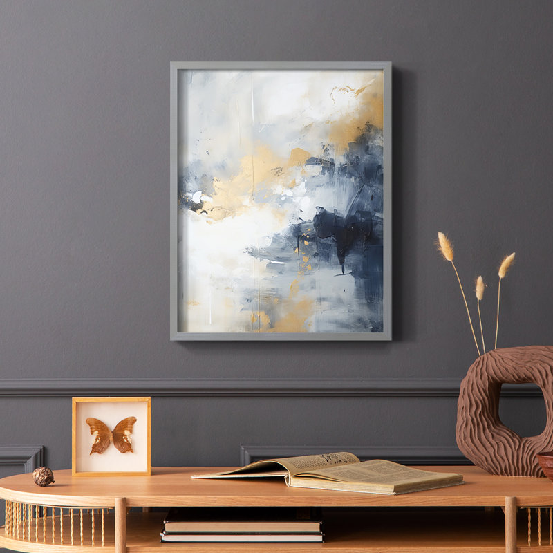 FLORAL Series CCCCXX - reproduction encadrée de qualité supérieure - prête à être accrochée - aucun clou requis, Gris