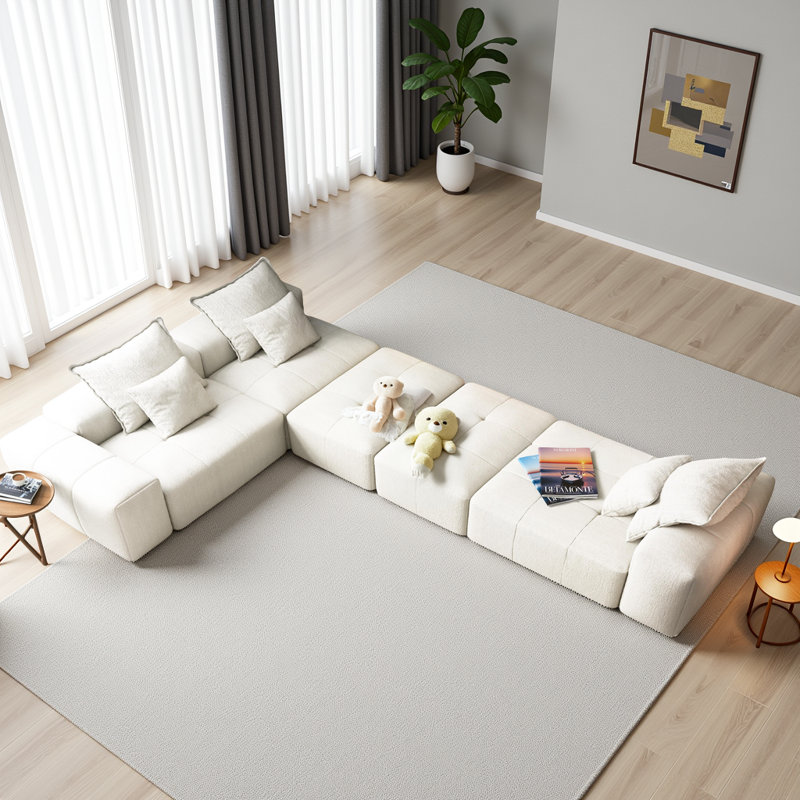 Canapé modulaire surdimensionné à 5 places avec 6 coussins Boneless, Chenille beige