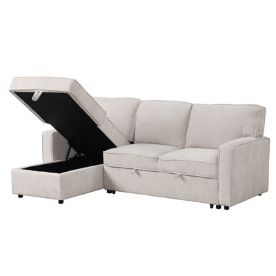 Upholstery Sleeper Sectional Sofa With Storage Space, USB Port, 2 Cup Holders On Back Cushions