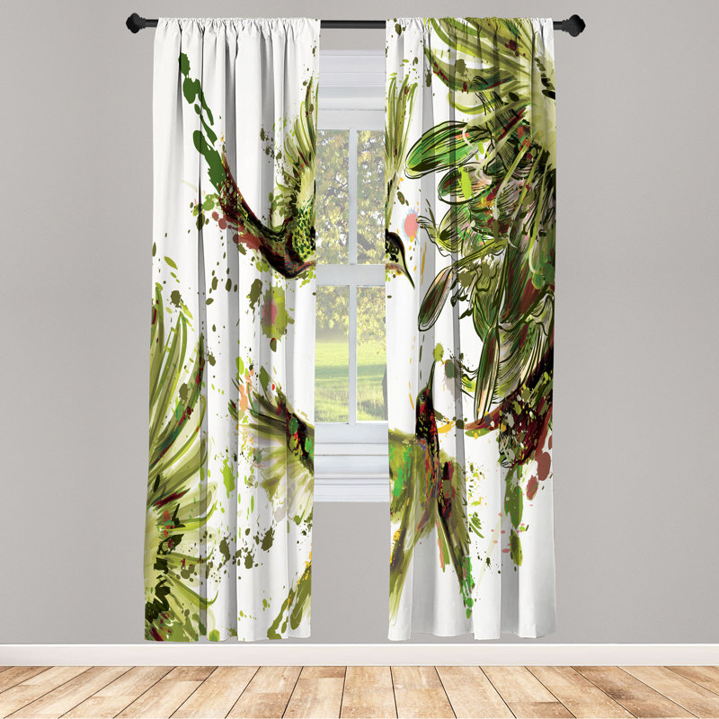 Rideaux colibri Ebern Designs, Art Lily Flowers, paire de 28 po, vert avocat, L 28 po x L 84 po