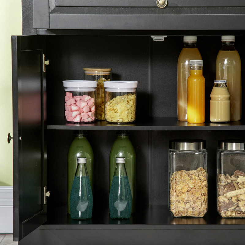 Buffet buffet, armoire de cuisine avec 2 tiroirs et tablettes réglables, armoire à café, Noir