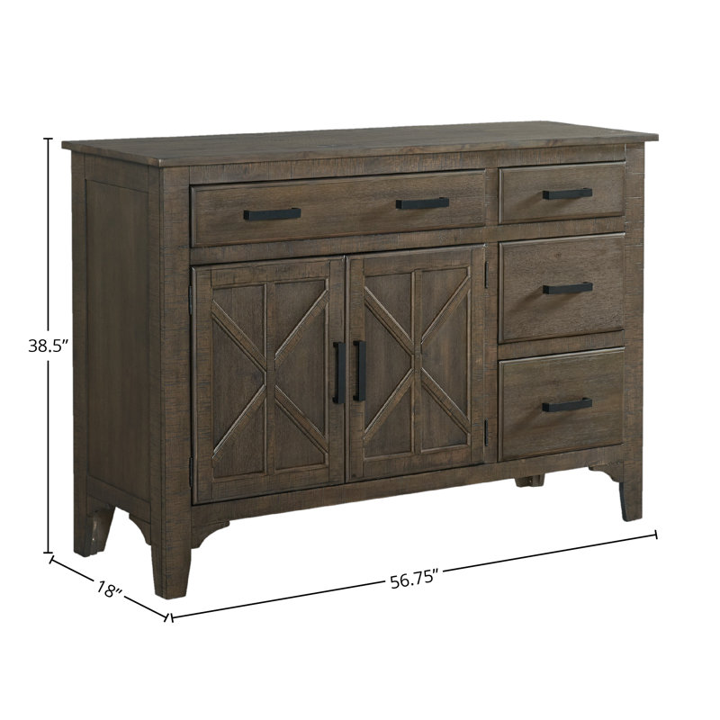 Costel 57" Wide Server with 4 Drawers and 2 Doors, Brushed Charcoal