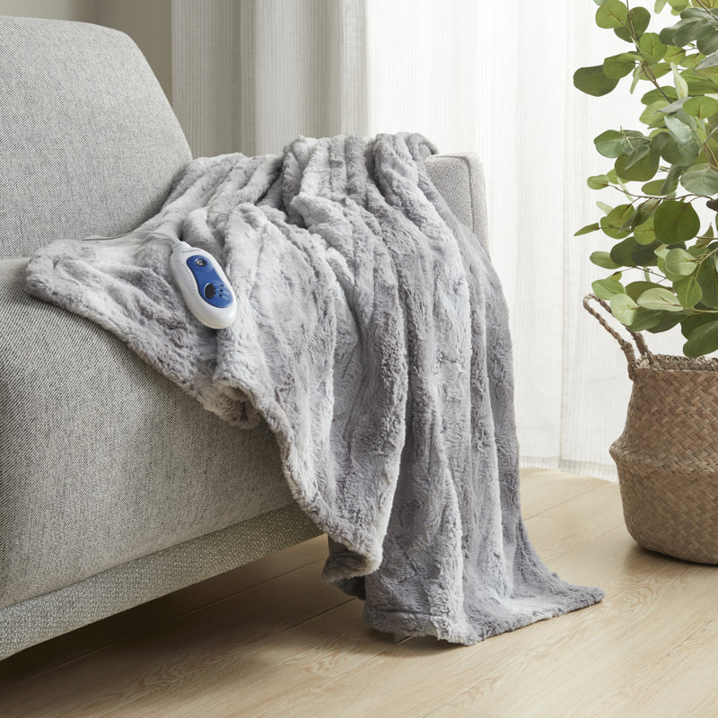 Jeté en fausse fourrure surdimensionné Beautyrest Zuri, Imprimé animal gris