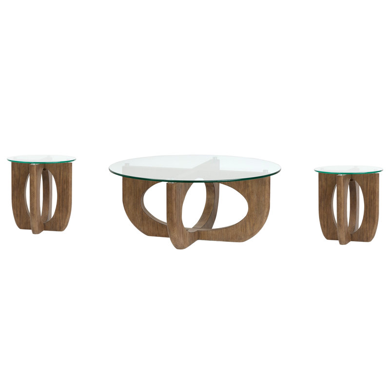 Table basse ronde avec 2 tables de bout, 3 pièces: table basse, 2 tables de bout