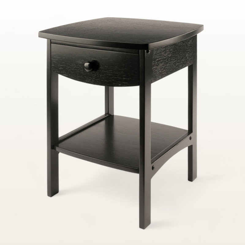 Table de chevet courbée noire Marlowe avec 1 tiroir, H 21,87 po x l 17,87 po x P 17,96 po, Noir, noir, noir, noir