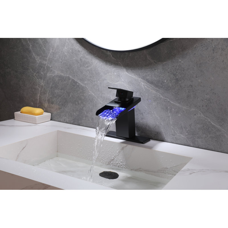 Robinet de salle de bain à DEL avec drain, Noir