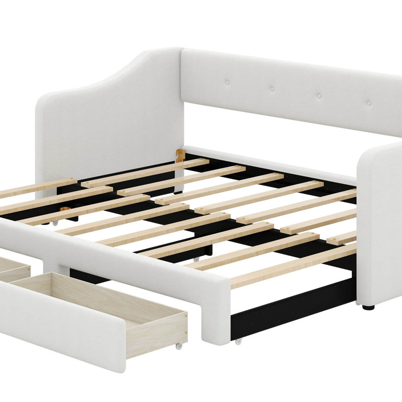 Lit de jour rembourré simple TG avec très grand lit avec tiroirs, Beige
