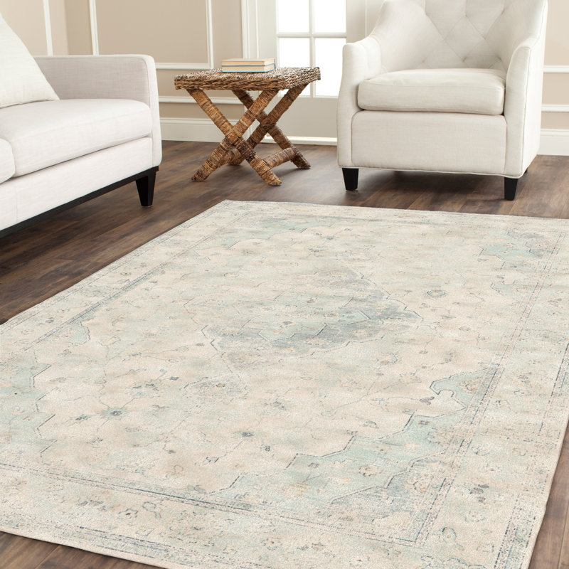 Tapis oriental bleu clair / crème Amher, Rectangle 2 pi 7 po x 4 pi