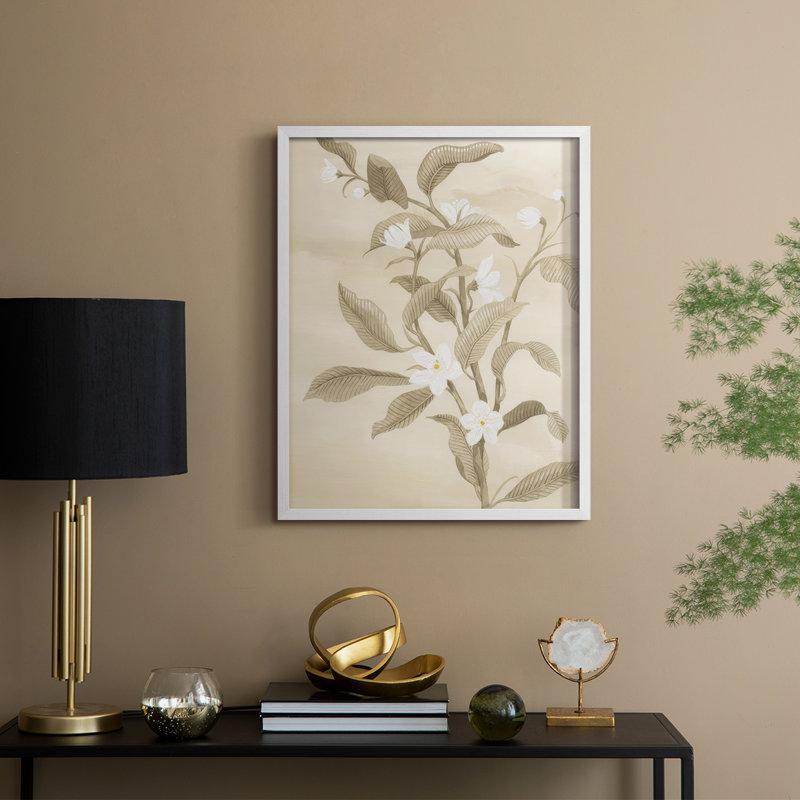 Sépia, fleur d'oranger croquis II, reproduction encadrée - bois massif, H 30 po x l 24 po, Blanc