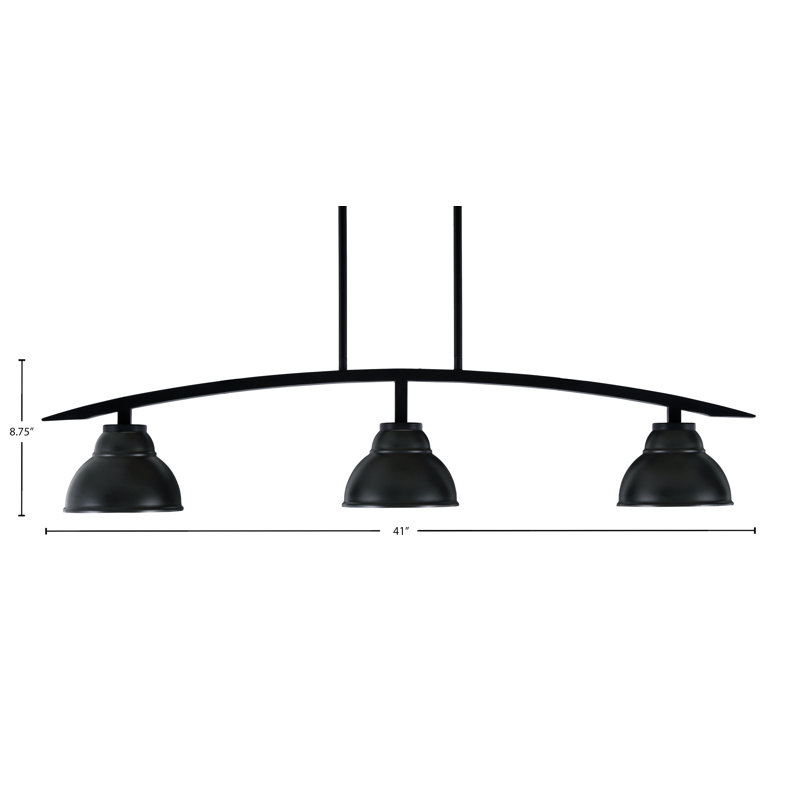 Luminaire pour îlot de cuisine 3 lumières kurve au fini noir mat avec abat-jour en métal à double bulles, Noir mat
