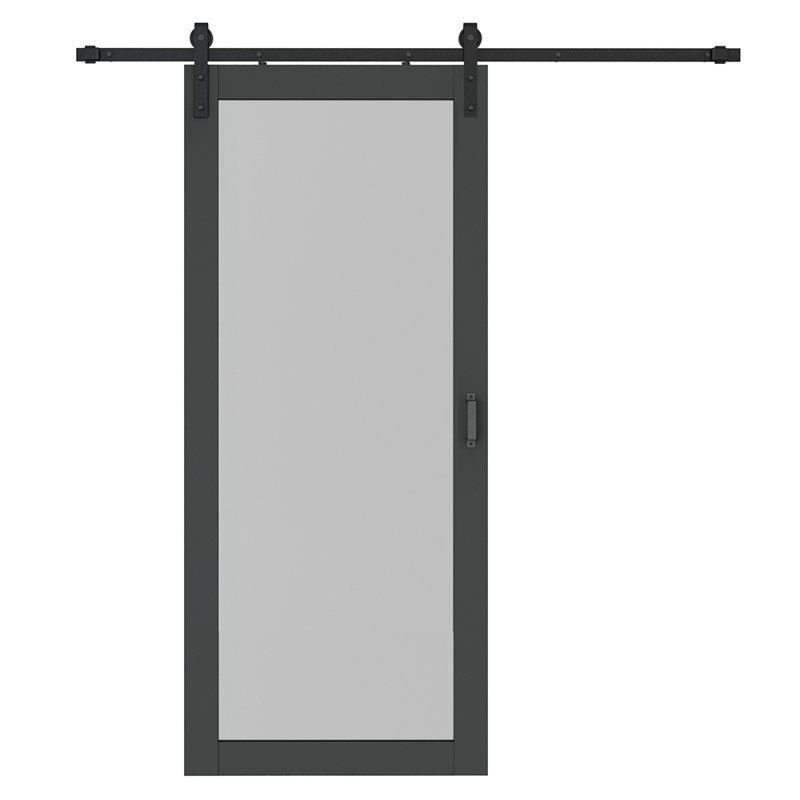 36-in x 84-in Black MDF Barn Door with Frosted Glass