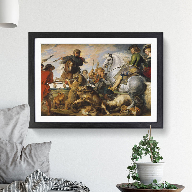The Wolf and the Fox by Peter Paul Rubens - Picture Frame Painting, 27cm H x 36cm W x 2cm D, Black