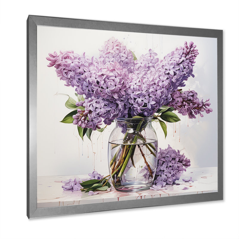 «Elegant Lilac Bouquet Vase II», reproduction sur toile, Cadre simple argenté, H 24 po x l 24 po x P 1 po