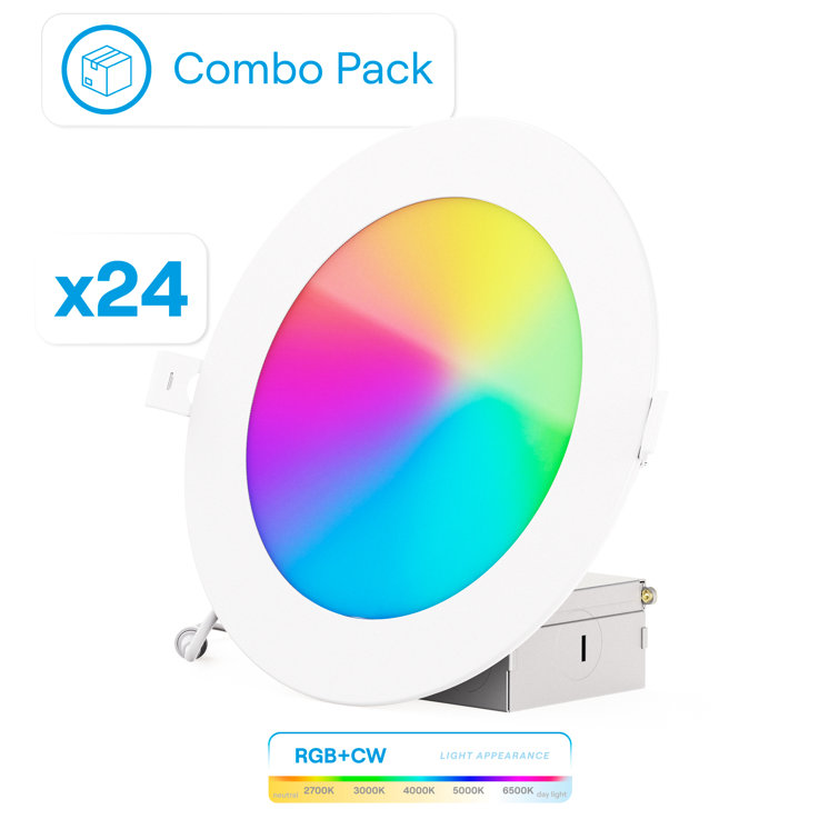 Infibrite 6 Inch Wifi Smart Ultra-Slim LED Ceiling Mount Recessed Light 12W 1100LM Dimmable Retrofit With Junction Box, Easy Install, App & Voice Control, Alexa/Google Compatible, ETL & Energy Star, Wet Rated (24 Pack)