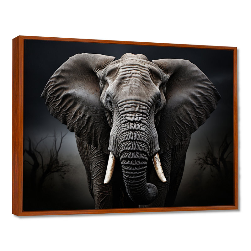 Éléphant silencieux majestueux III - Éléphant, art mural, H 16 po x l 32 po x P 1 po, Cadre flottant brun