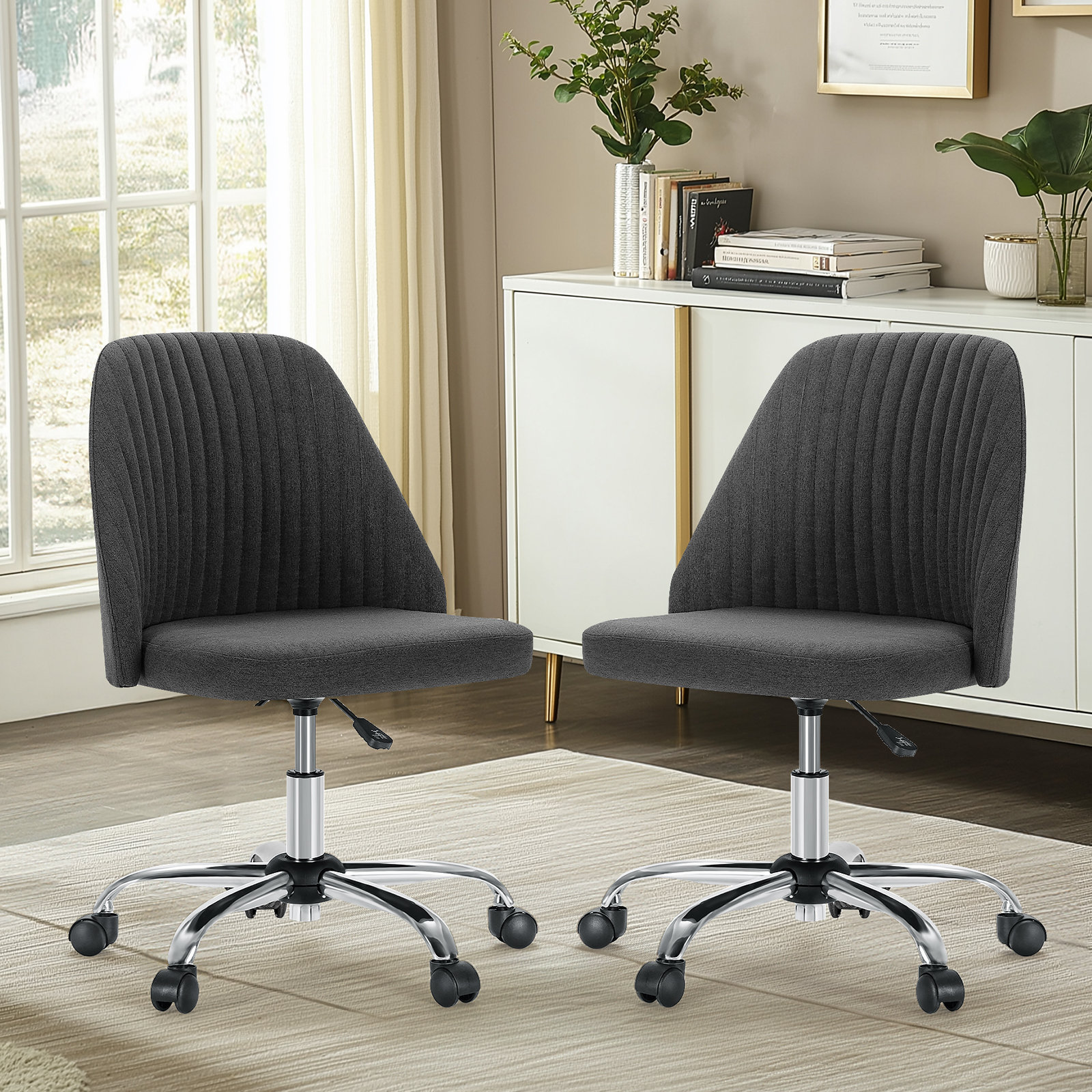 Task Chair Office Desk Chair Make Up Chair With Wheels(Set Of 2), Dark Gray