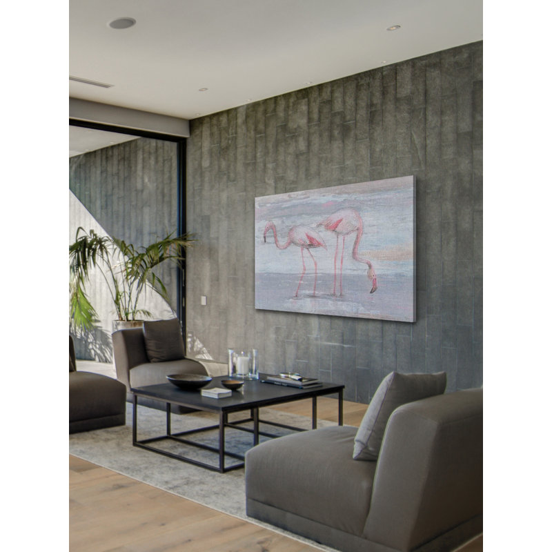 « pêche flamant roses ii », reproduction d’art sur toile tendue, H 30 po x l 45 po x P 1,5 po
