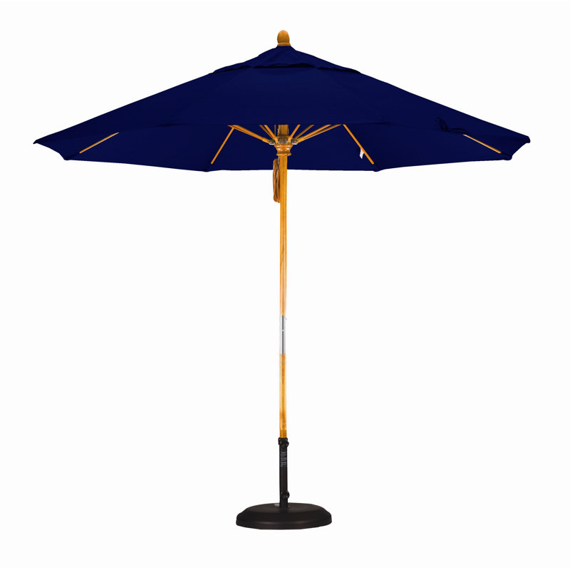 Parasol 9" Market, Sunbrella A Navy, Marenti Wood