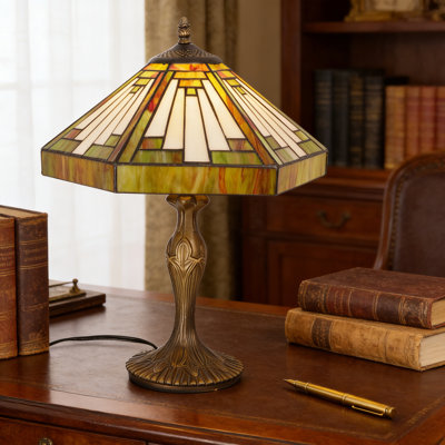 Geometric Stained Glass Table Lamp – Sculpted Polygon Art Light