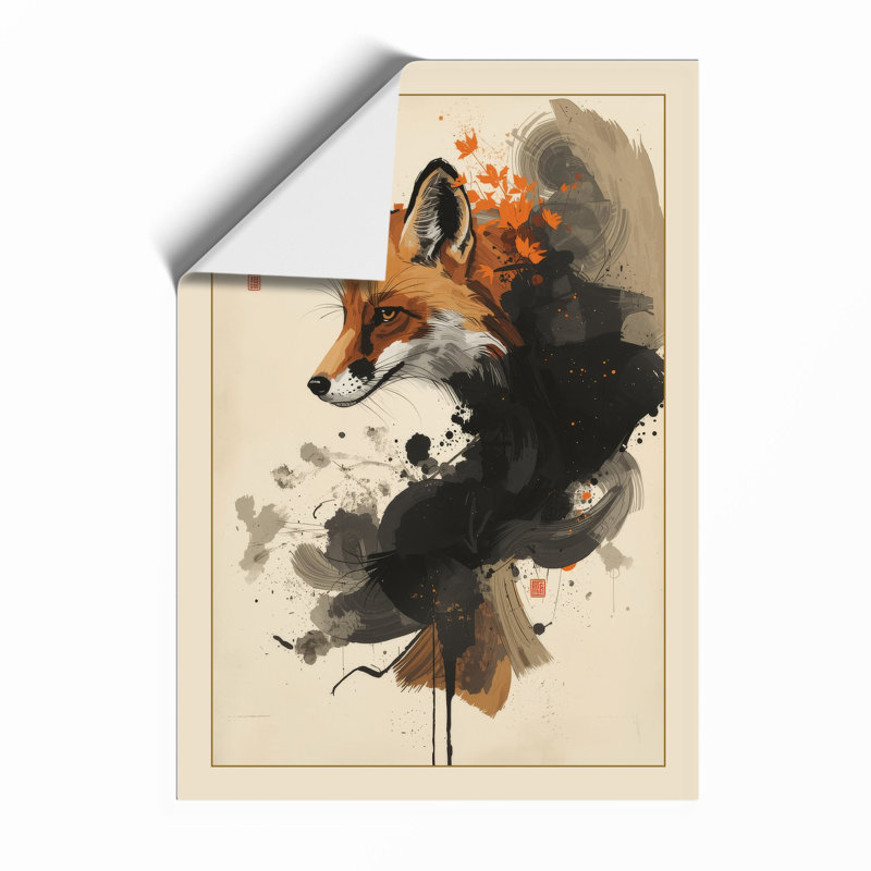 Fox in Ink Japandi - Framed Print, Unframed, A2 - 59.4 x 42.0 cm