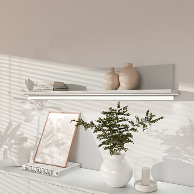 Chadwic Minimalistic wall mounted shelf for decorative display, engineered wood, 154 cm W x 25.6 cm H x 21.2 cm D