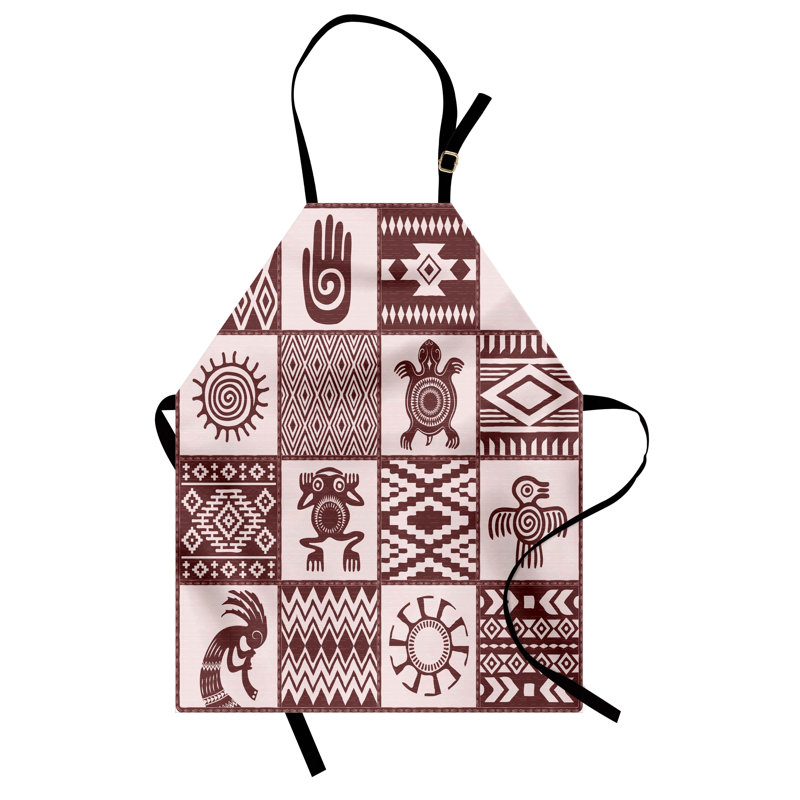 Bungalow Rose Kokopelli Apron Unisex Patchwork Style Prehistoric Adult Size Rose Pale Maroon