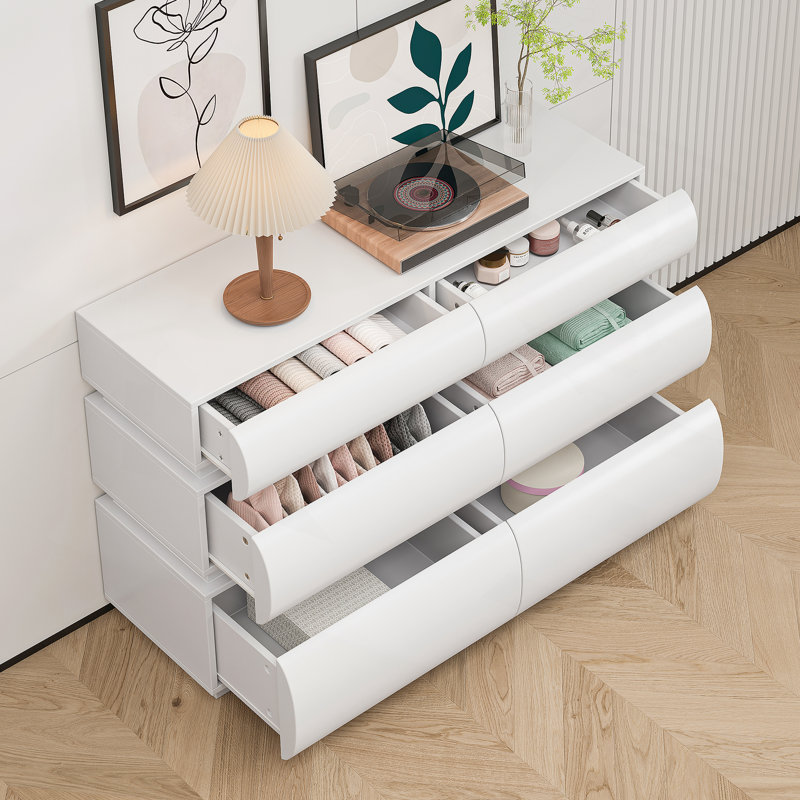 Commode de rangement moderne à 6 tiroirs pour chambre à coucher et salon, Blanc