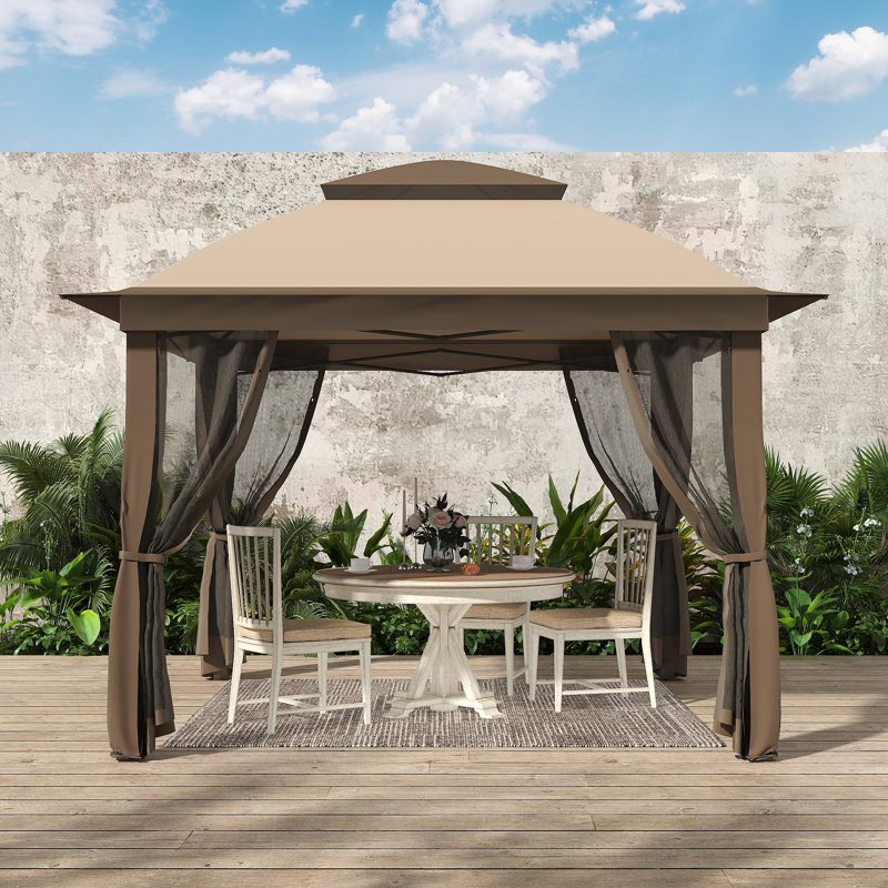 11x11ft Pop-Up Gazebo with Mosquito Netting, Water-Resistant Canopy, UV Protection & Sturdy Steel Frame, Portable Outdoor Gazebo with Carrying Bag for Patio, Backyard, Garden & Deck-Beige