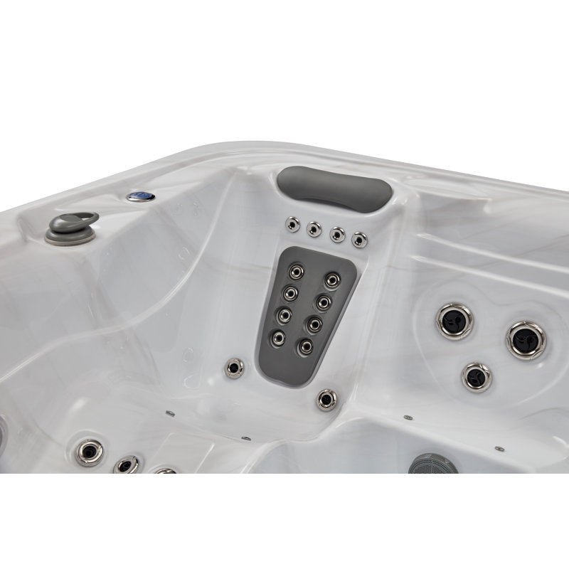 Luxury Gray Acrylic 6-Person Square Hot Tub with LED Lighting