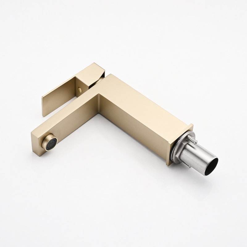 Bathroom Faucet Single Hole - Stainless Steel With And Drain Assembly Brushed Gold Finish Modern Design For Sink 1 Deck-Mounted Style